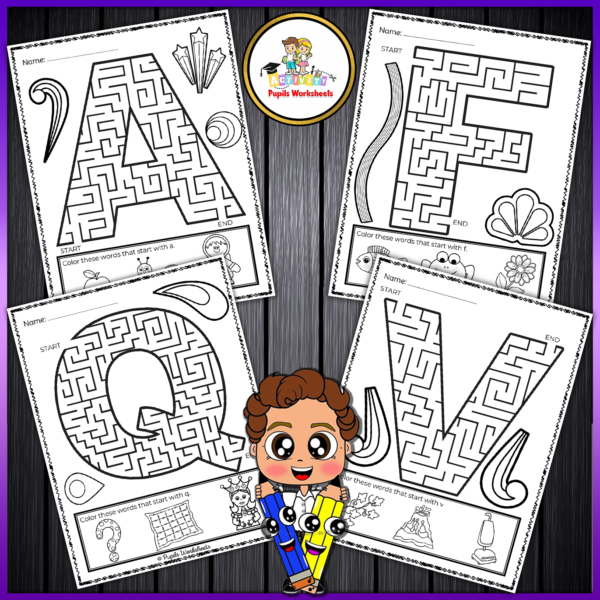 Kindergarten Alphabet Letter Mazes Worksheets