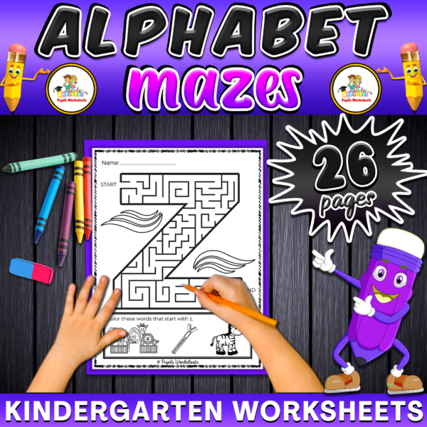 Kindergarten Alphabet Letter Mazes Worksheets